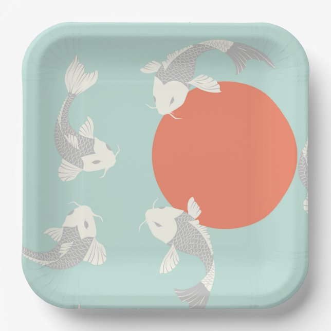 PAPER PLATE : JAPANESE STYLE : KOI FISH PATTERN  (Front)