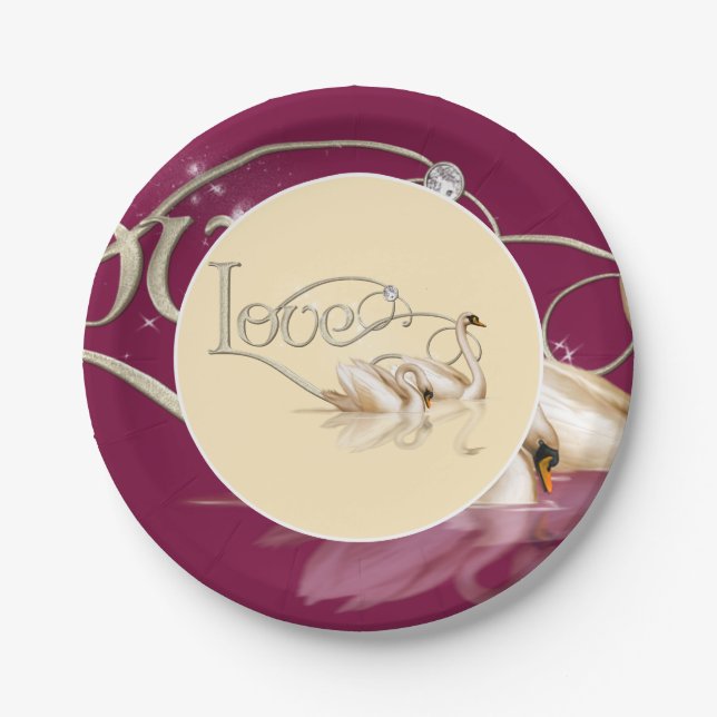 Paper Plate-Love Swans Plate (Front)