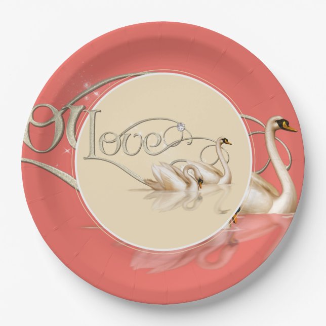 Paper Plate-Love Swans Plate (Front)