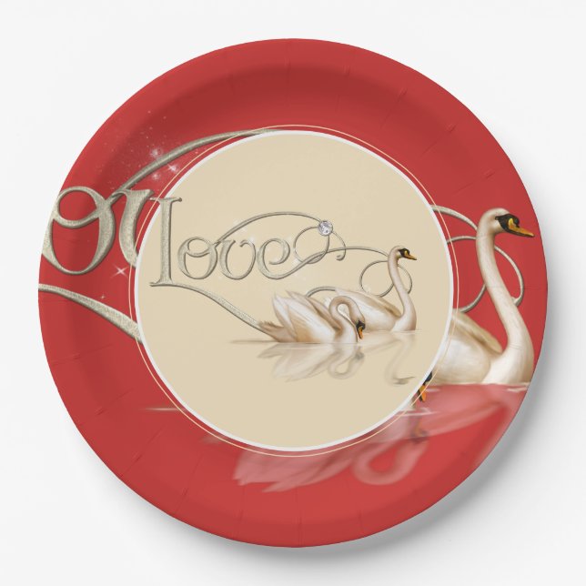 Paper Plate-Love Swans Plate (Front)