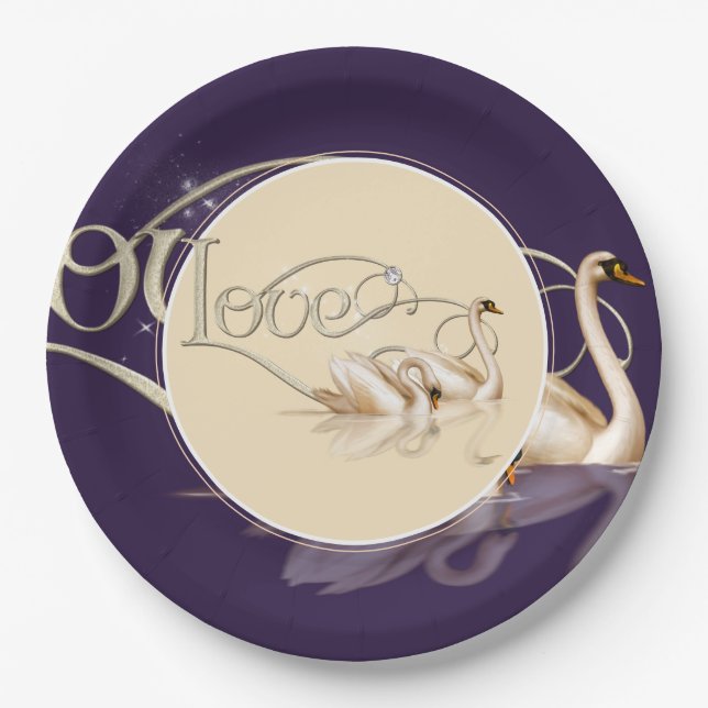 Paper Plate-Love Swans Plate (Front)