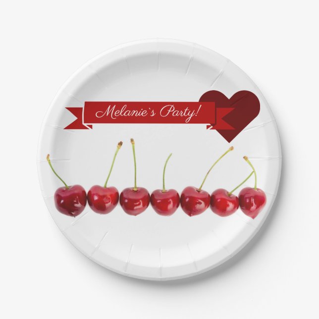 paper plate personalized white with cherries (Front)
