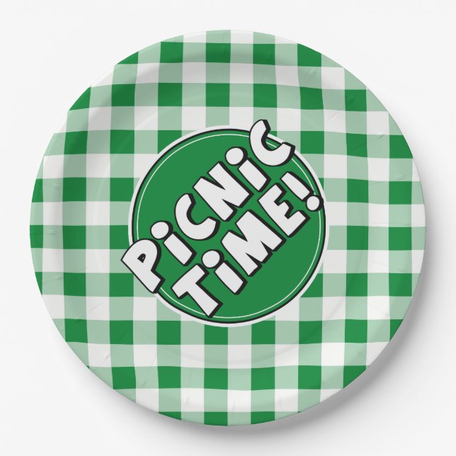 Paper Plate Picnic Time Green Gingham Pattern (Front)