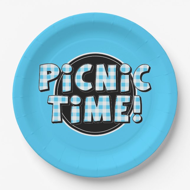 Paper Plate Picnic Time Light Blue Gingham Pattern (Front)