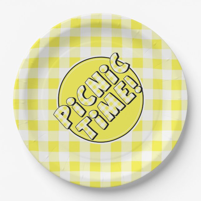 Paper Plate Picnic Time Yellow Gingham (Front)