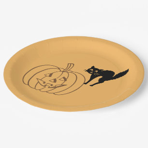 Paper Plate - Pumpkin and Black Cat