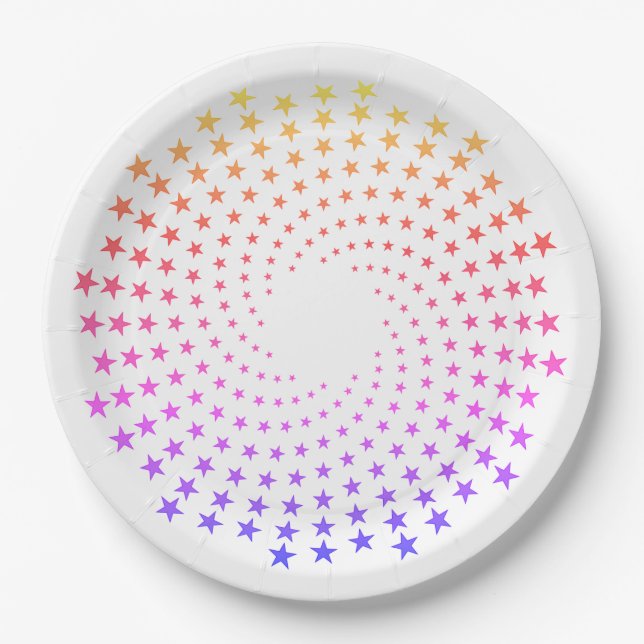 Paper Plate - Rainbow Coloured Star Swirls (Front)