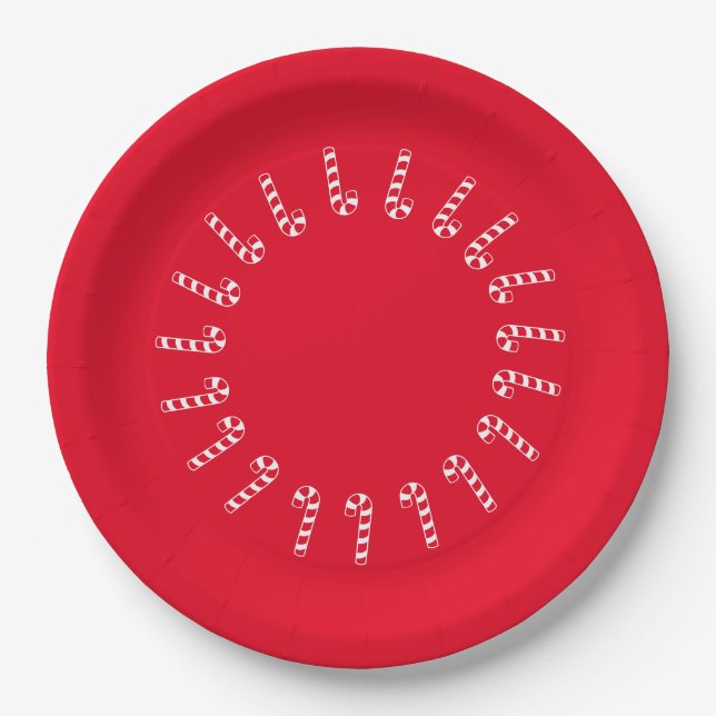 Paper Plate - Red Candy Canes on Red (Front)