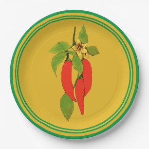 Paper Plate Red Peppers on Mustard Background