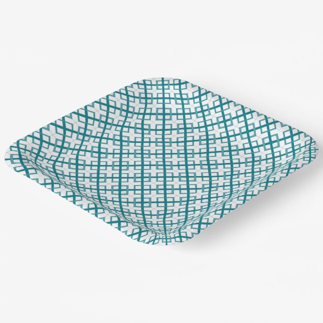 Paper Plate - Sea Green Interwoven Squares (Angled)