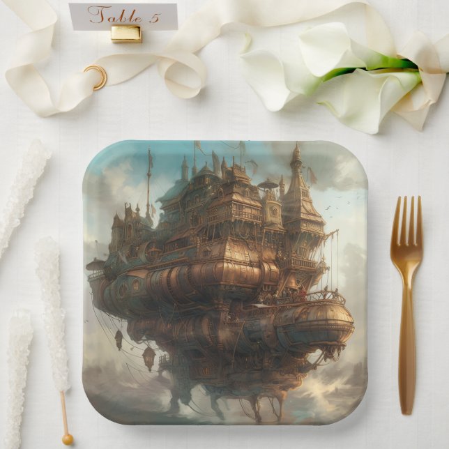 Paper Plate:  Steampunk Voyage Plate (Wedding)