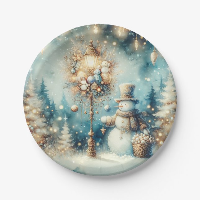 Paper Plate-Vintage Christmas Snowman Plate (Front)