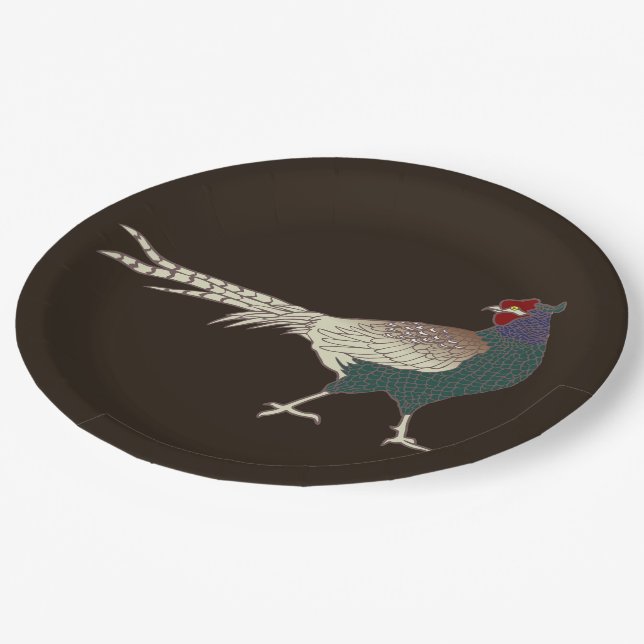 Paper plate vintage retro Pheasant bird brown (Angled)