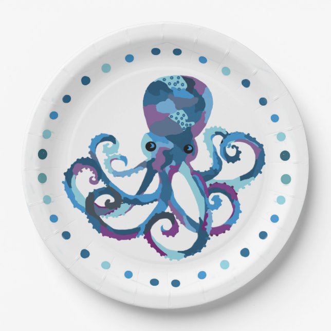 Paper Plate Watercolor Octopus with Border (Front)