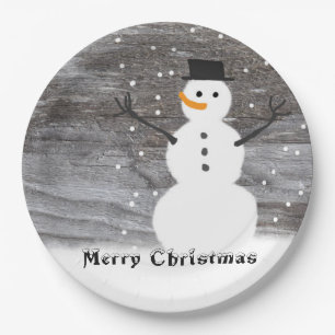 Paper plate white Rustic  snowman merry Christmas