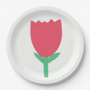 Paper Plate with a Red Tulip Design