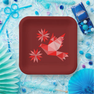 PAPER PLATE WITH BEAUTIFUL ART OF BIRD AND FLOWER