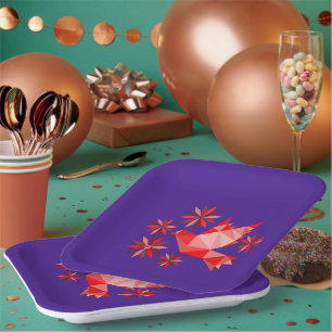 PAPER PLATE WITH BEAUTIFUL ART OF BIRD AND FLOWER