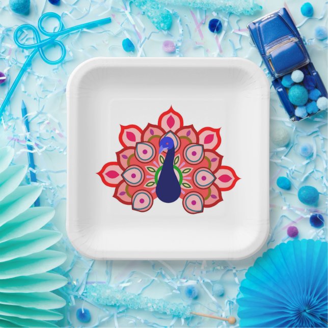 PAPER PLATE WITH BEAUTIFUL ART OF BIRD AND FLOWER (Party)