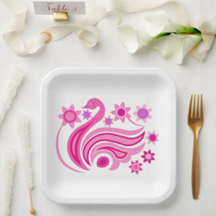 PAPER PLATE WITH BEAUTIFUL ART OF BIRD AND FLOWER