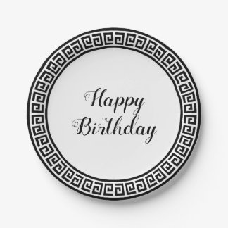 Paper plate with black & white Greek Key design