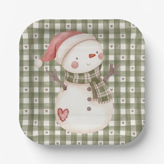 Paper Plate with Cute Pattern and Snowman (Front)
