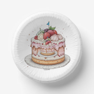 Paper plate with image of delicious cake
