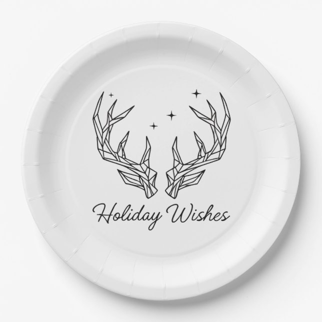Paper PlateMinimalist Deer Antlers "Holiday Wishes Paper Plate (Front)
