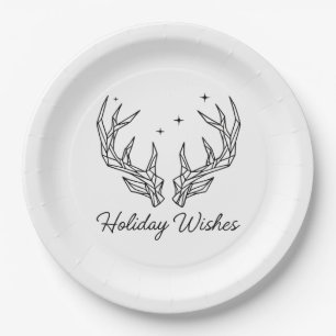 Paper PlateMinimalist Deer Antlers "Holiday Wishes Plate