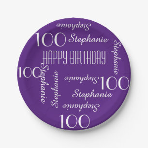Paper Plates, 100th Birthday Party Repeating Names Plate