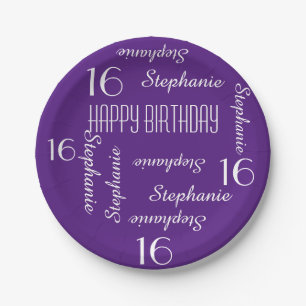 Paper Plates, 16th Birthday Party Repeating Names Plate