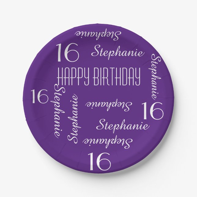 Paper Plates, 16th Birthday Party Repeating Names Plate (Front)