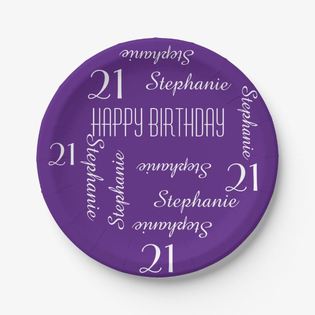 Paper Plates, 21st Birthday Party Repeating Names Plate (Front)