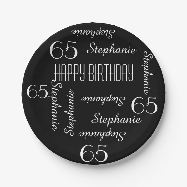 Paper Plates, 65th Birthday Party Repeating Names Plate (Front)