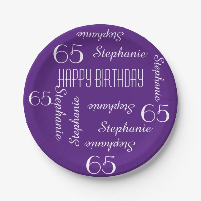 Paper Plates, 65th Birthday Party Repeating Names Plate (Front)