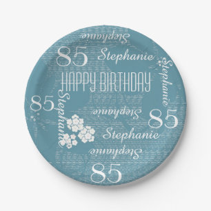 Paper Plates, 85th Birthday Party Blue Floral Plate
