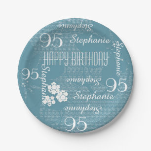 Paper Plates, 95th Birthday Party Blue Floral Plate