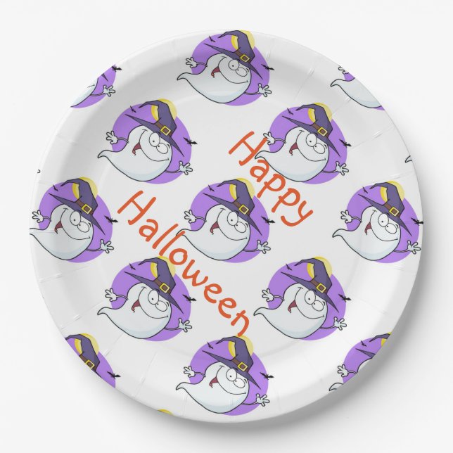 Paper Plates 9"/Ghost with Witch's Hat (Front)