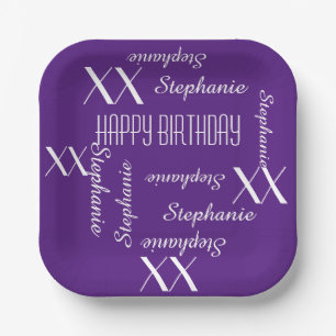 Paper Plates Adult Birthday Purple Repeating Names