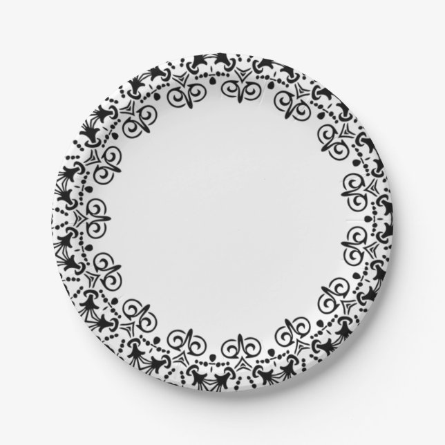 Paper Plates, Black Floral Plate (Front)