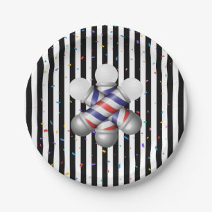 Paper Plates, Black & White Stripe Barber Pole  Plate