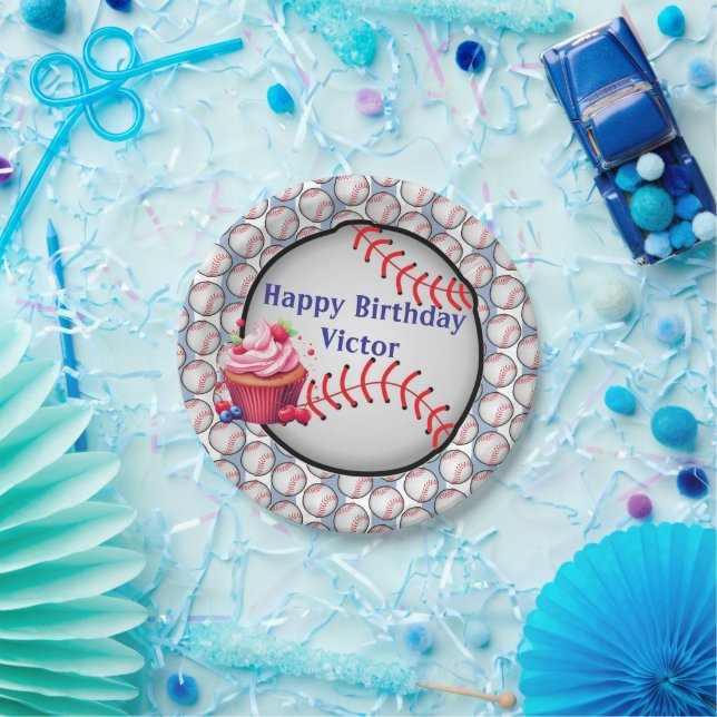 Paper Plates, Blue White Stripe Birthday Baseball Plate (Party)