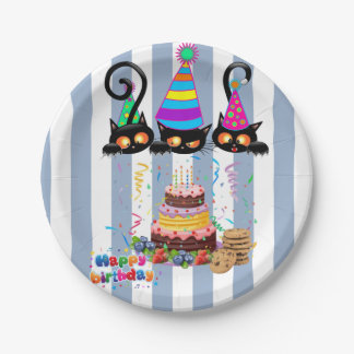Paper Plates, Blue & White Stripe Birthday Plate