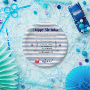 Paper Plates, Blue & White Stripe Happy Birthday Plate
