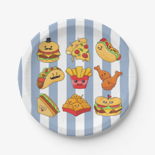 Paper Plates, Blue & White Tacos Stripe Birthday Plate