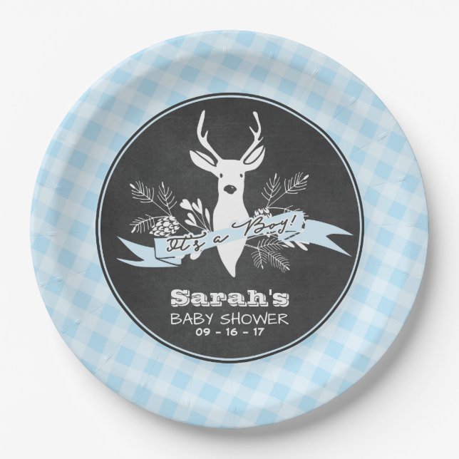 Paper Plates - Blue Woodland Baby Shower (Front)
