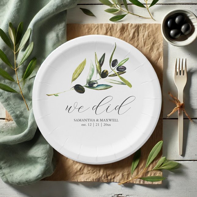 Paper Plates Botanical Olive Branch Greenery (olive paper plates simple botanical watercolor art by Victoria Grigaliunas Do Tell A Belle)