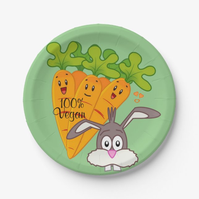 Paper Plates, Carrots Rabbit 100% Vegan Paper Plate (Front)