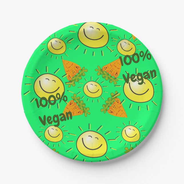 Paper Plates, Carrots Sun 100% Vegan Plate (Front)