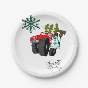 Paper Plates, Christmas Snowman Seasons Greetings Plate